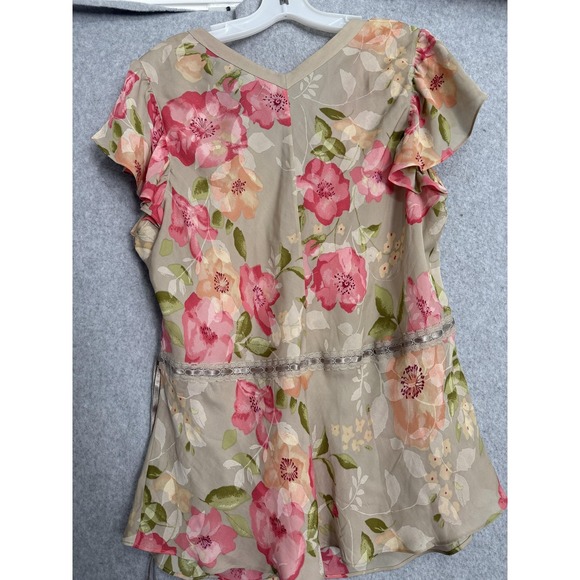 Lane Bryant Silk Skirt Top Set Womens 2X Beige Pink Floral Lace 2 Piece Outfit - Picture 10 of 16